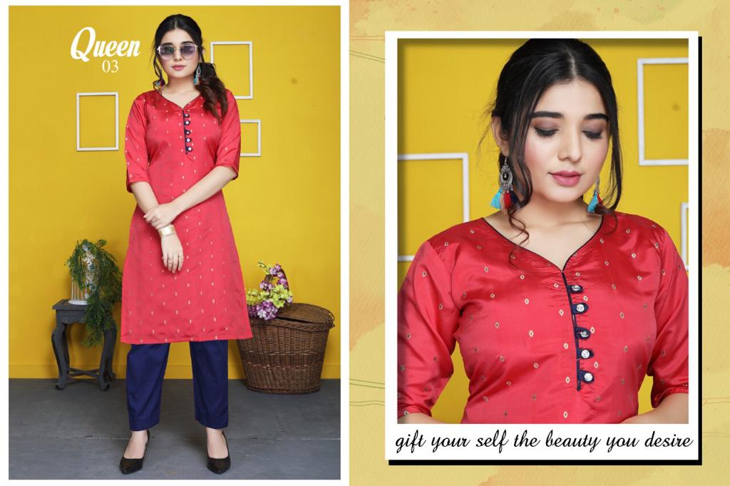 Queen 01 Fancy Daily Casual Wear Silk Kurti With Bottom Collection